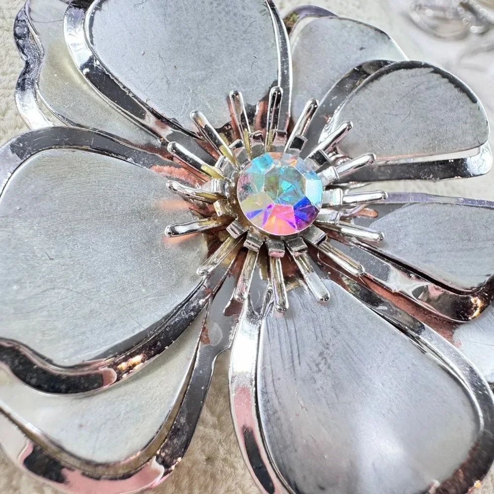 Vintage Silver and Iridescent Brooch